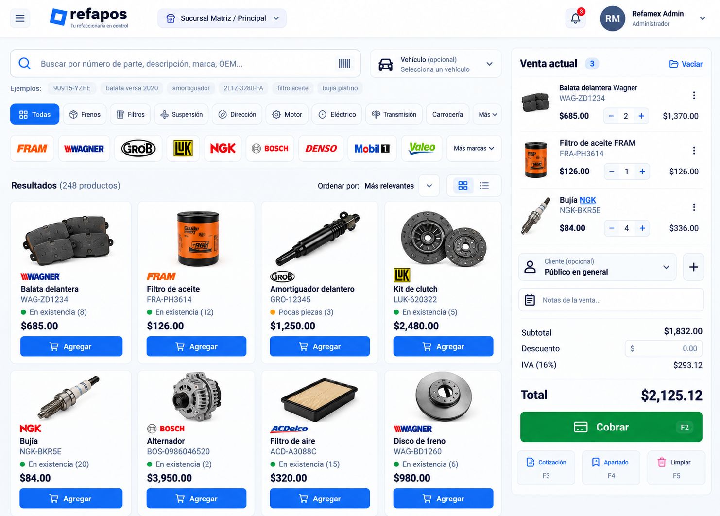 Punto de venta REFAPOS con buscador de autopartes, catálogo y venta actual